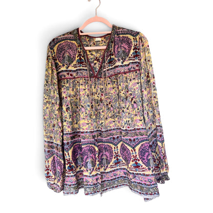 Vintage OPC Bohemian Indian Peacock Print Festival Blouse, Size L