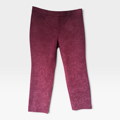 NWT Banana Republic Sloan Pants, Burgundy Tonal Damask, Size 14