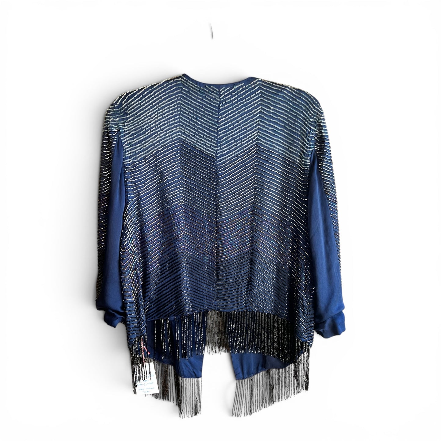 Haute Hippie Navy Blue Sequined Fringe Silk Jacket, NWOT, size L