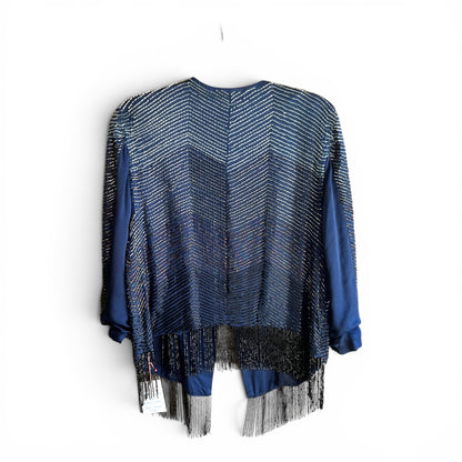 Haute Hippie Navy Blue Sequined Fringe Silk Jacket, NWOT, size L
