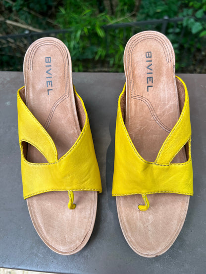 Yellow Biviel (Anthropologie) Wedge Sandals, size 8