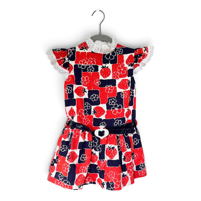 Vintage Strawberry & Floral Geometric Girls Dress, Size 7/8