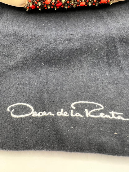 Oscar de la Renta Satin/Stone Modern Clutch Purse