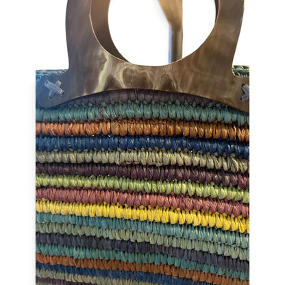 Authentic Jamin Puech Vintage Handcrafted Multi-Color Woven Raffia Basket Tote