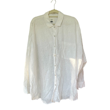 American Eagle White Eyelet Relaxed Fit Button Up Shirt, XXL
