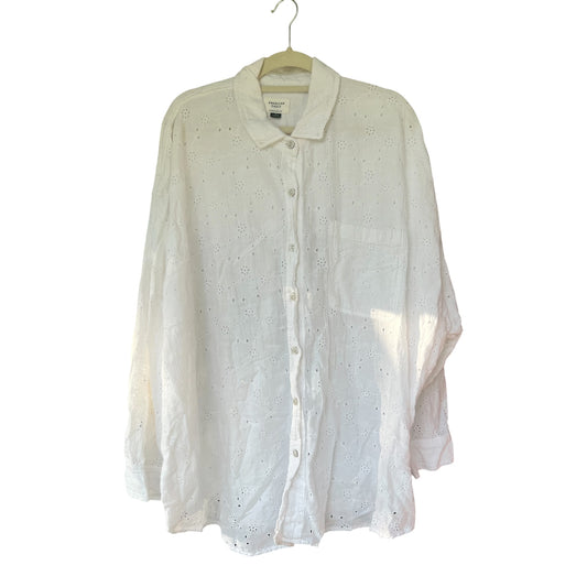 American Eagle White Eyelet Relaxed Fit Button Up Shirt, XXL