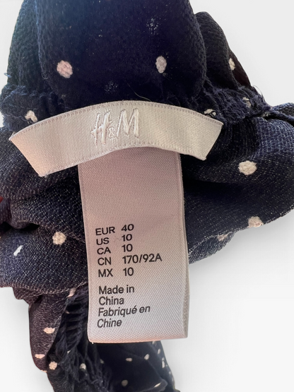 H&M Navy Blue and White Polka Dot A-Line Long Sleeved Mini Dress, Size 10