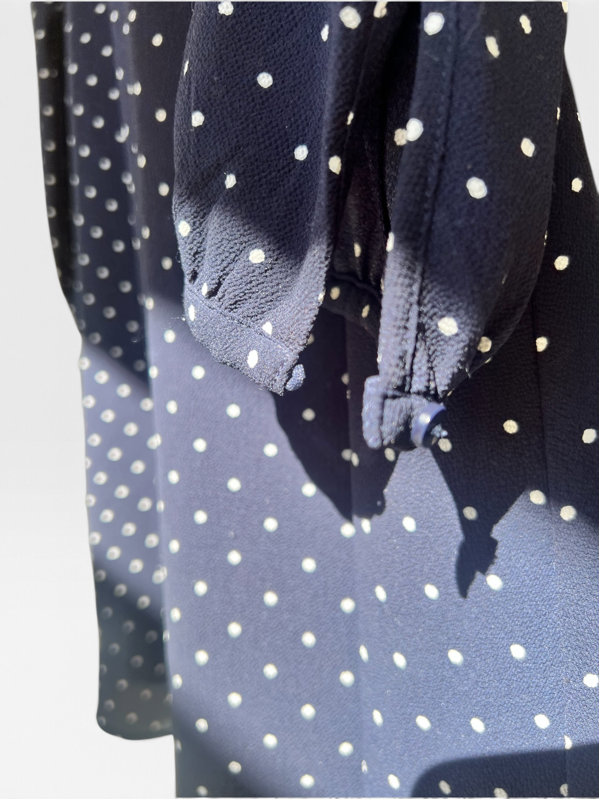 H&M Navy Blue and White Polka Dot A-Line Long Sleeved Mini Dress, Size 10
