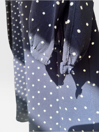 H&M Navy Blue and White Polka Dot A-Line Long Sleeved Mini Dress, Size 10