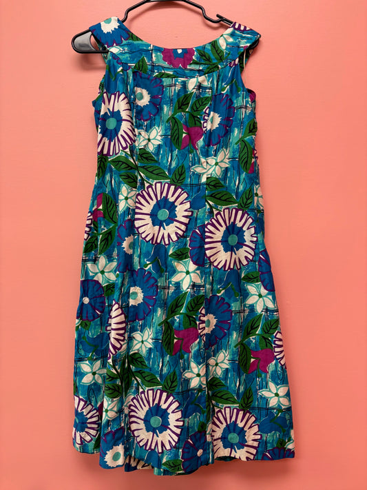 1960s Vintage Flower Print Dress