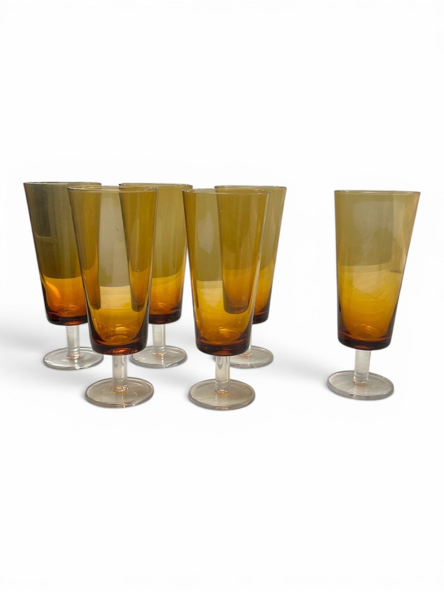 Vintage Mid-Century Amber Conical Champagne Flutes 8 Tall  Set Of 6