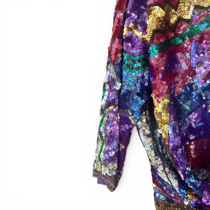 Vintage 80s Glam 100% Silk All-Over Sequined Plus Top, Size 2X