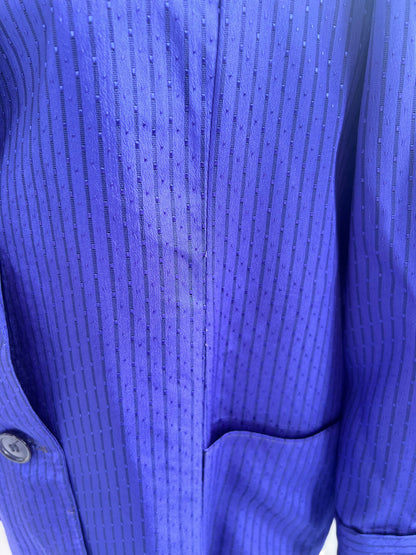 Vintage Purple Striped Single Button Blazer | Lightweight Boxy Crop Jacket, Size M/L