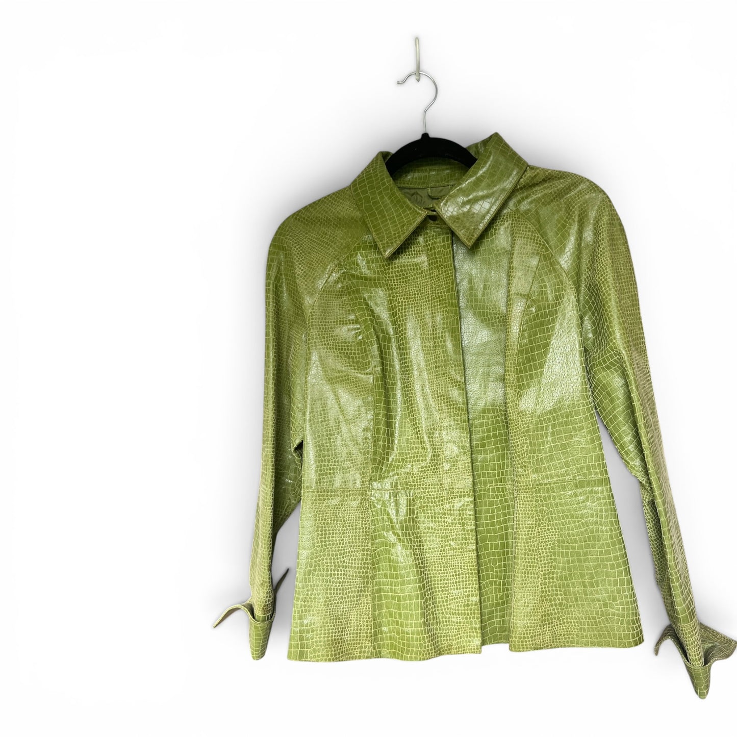 Vintage Y2K A.M.I. Lime Green Croc-Embossed Leather Jacket, Size L