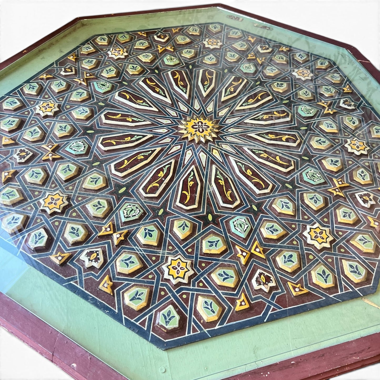 Moroccan Painted Coffee Table with Glass