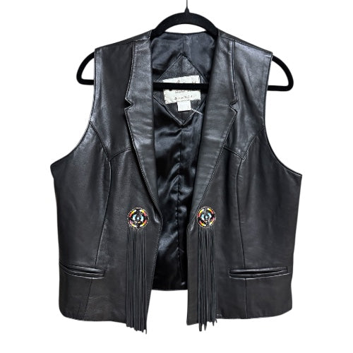 Soft Black Leather Beaded Vest, Continental Leather, size xl