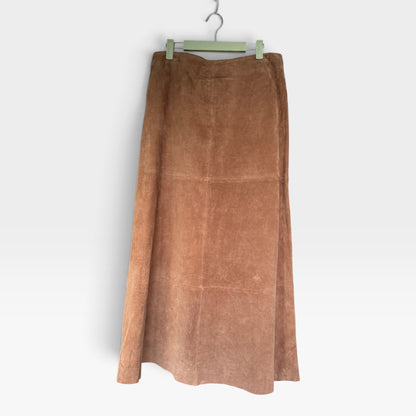Vintage Willi Smith Real Suede Paneled Maxi Skirt - Camel Brown Vtg Size 12