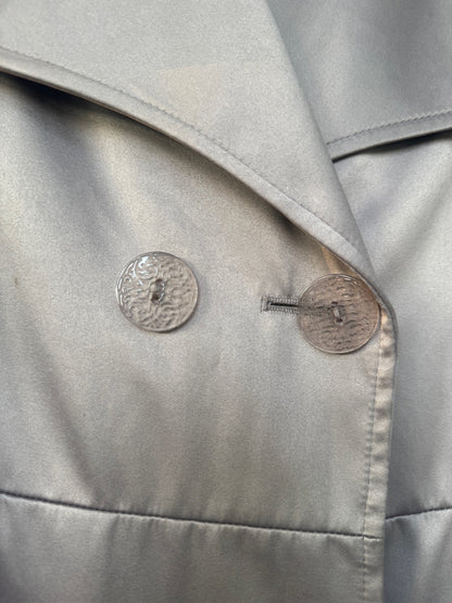 Tahari Grey / Taupe Satin-Finish Belted Trench Coat Jacket, Size M/L
