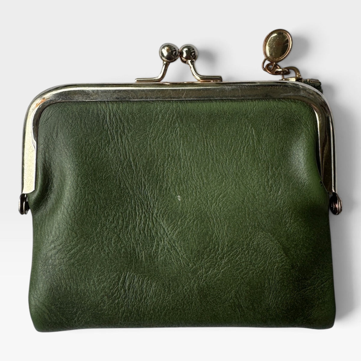 Olive Green Vintage-Style Kiss-Lock Wallet / Coin Purse, Pre-Owned, Unused