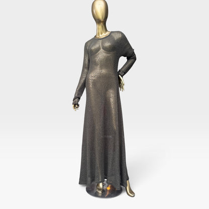 Vintage 90s / 2000s Stradivari Sheer Olive Green Knit Maxi Dress, Size S