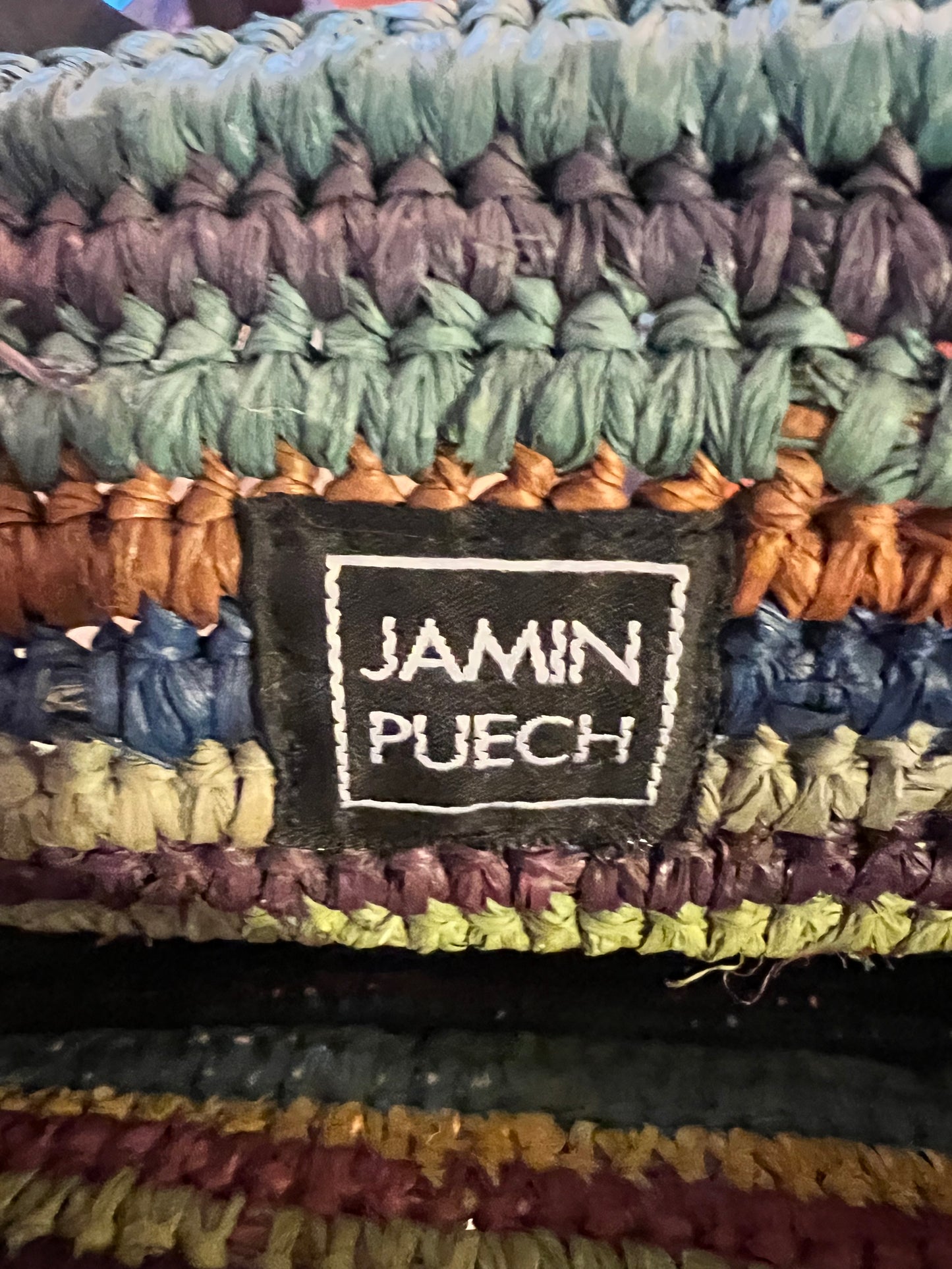 Authentic Jamin Puech Vintage Handcrafted Multi-Color Woven Raffia Basket Tote