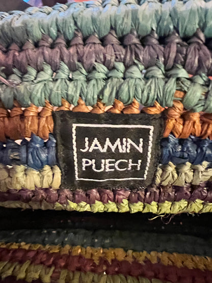 Authentic Jamin Puech Vintage Handcrafted Multi-Color Woven Raffia Basket Tote