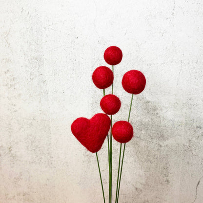 Set of 6 Felt Heart Ball Bouquet Red Hot