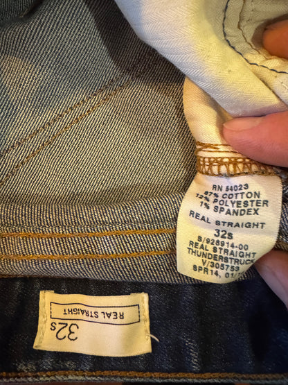 Gap “Real Straight” Distressed Jeans, Raw Edge, Size 32s