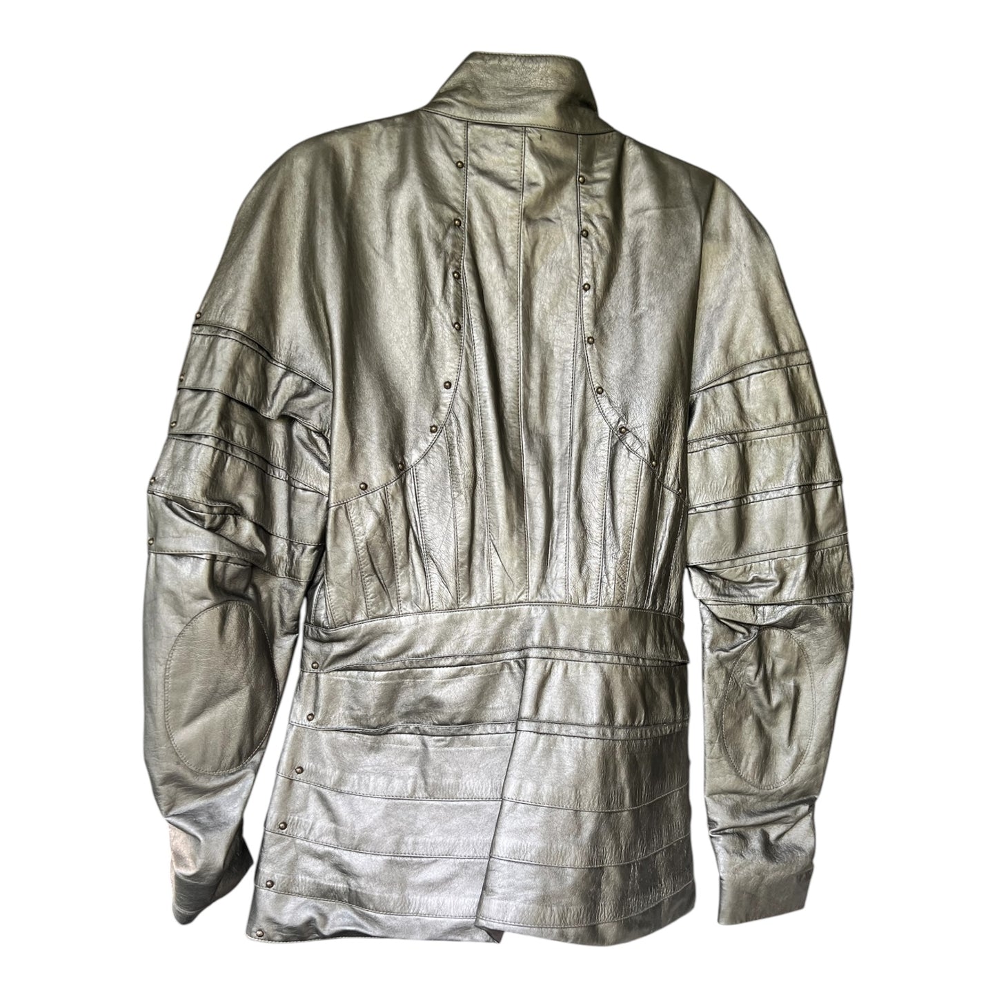 Vintage Ralph Lauren Collection Purple Label Leather Pewter Jacket, Size 6