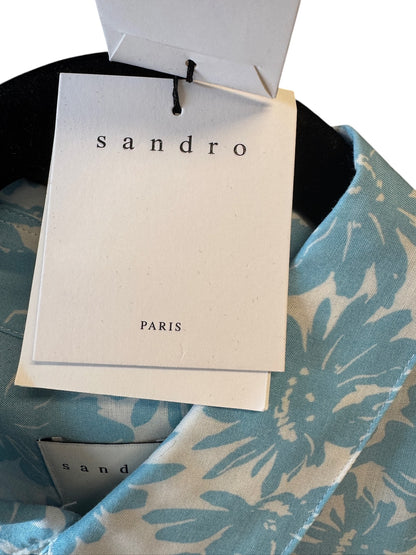 NWT Sandro Paris Blue Floral Men’s Button Up Shirt, size L
