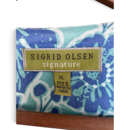 Sigrid Olsen Signature Blue Green Coastal Floral Duster Jacket, Size XL