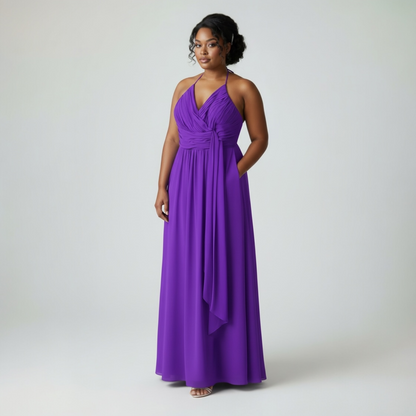 Ralph Lauren Evening Long Purple Halter Dress, Size 12