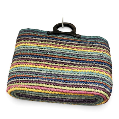 Authentic Jamin Puech Vintage Handcrafted Multi-Color Woven Raffia Basket Tote
