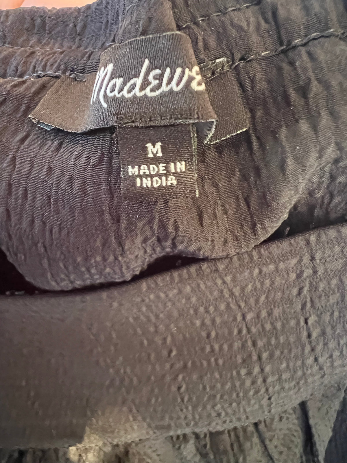 Madewell Black Seersucker Puff Sleeve Top, Boho Blouse, Size M