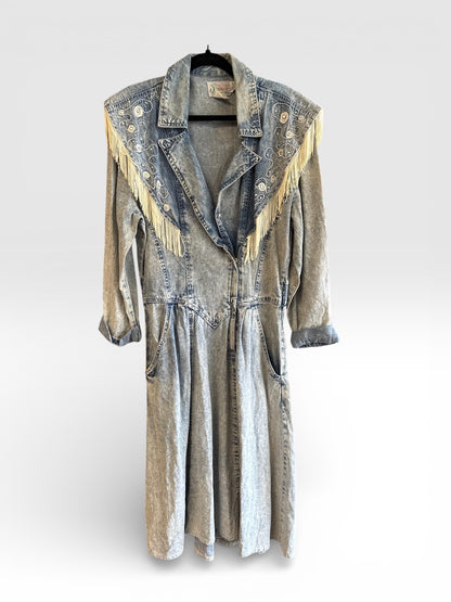 Vintage Denim Fringe Western Dress, size L