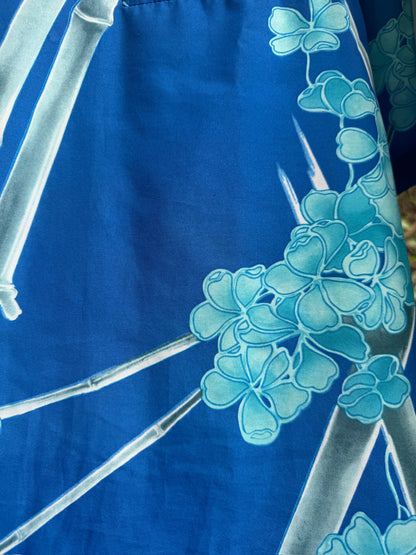 True Vintage 70s Hawaiian Aloha Blue Button Up Shirt, Size XL