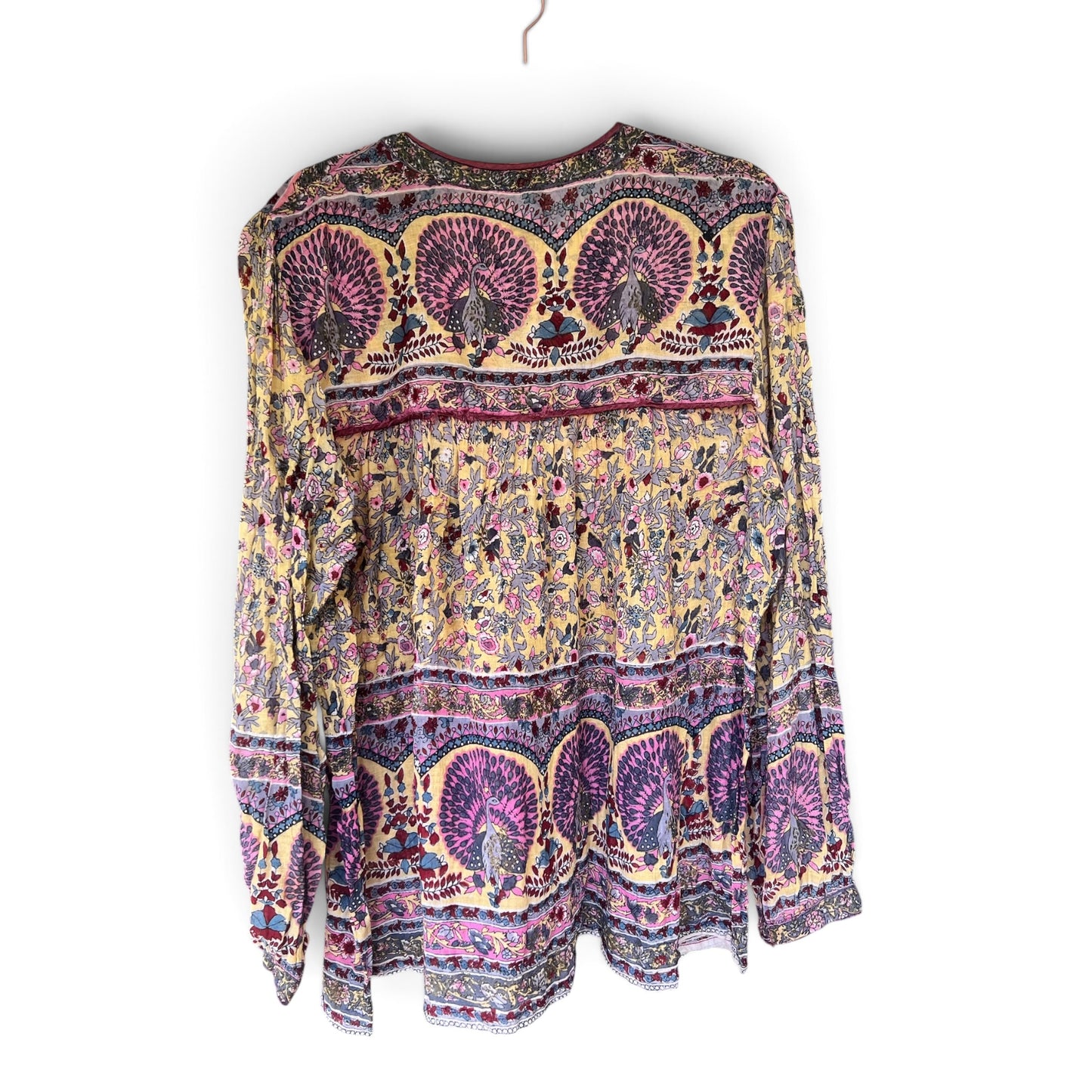 Vintage OPC Bohemian Indian Peacock Print Festival Blouse, Size L