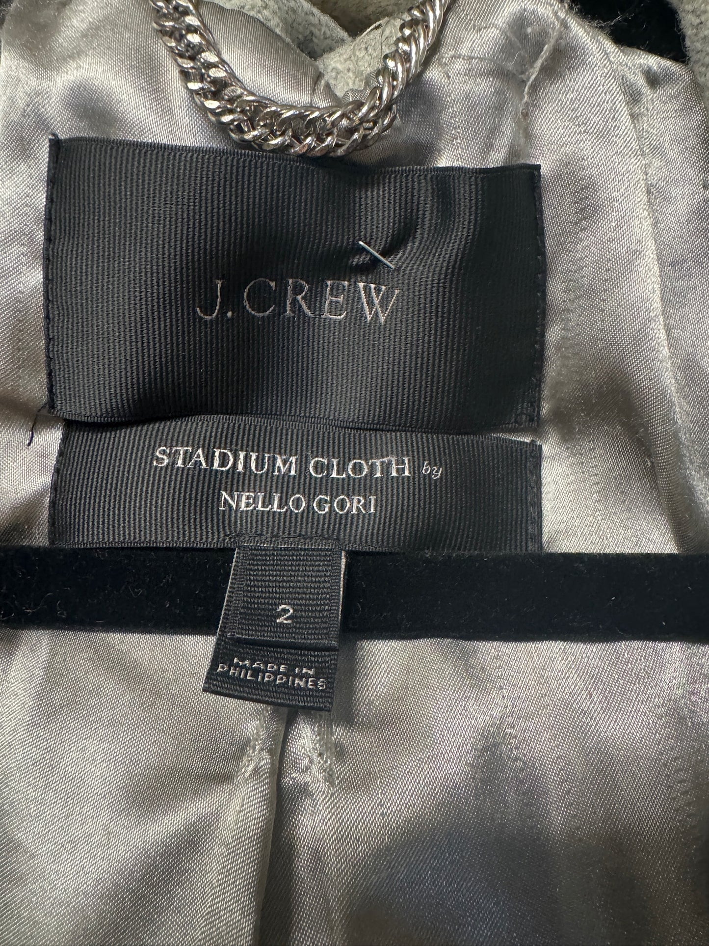 J. Crew Stadium Cloth Coat, Nello Gori, Faux Fur Hood, size 2