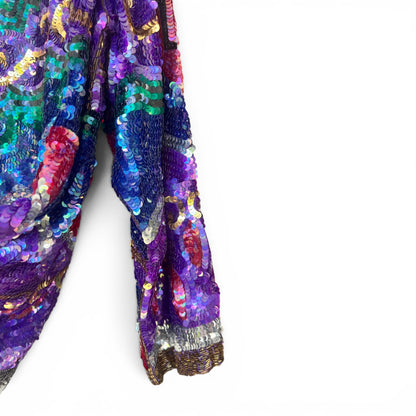 Vintage 80s Glam 100% Silk All-Over Sequined Plus Top, Size 2X
