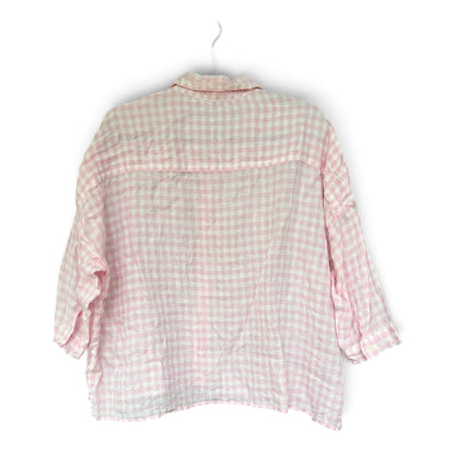 CP Shades Pink Gingham 100% Linen Women’s Button Up Shirt, Size L