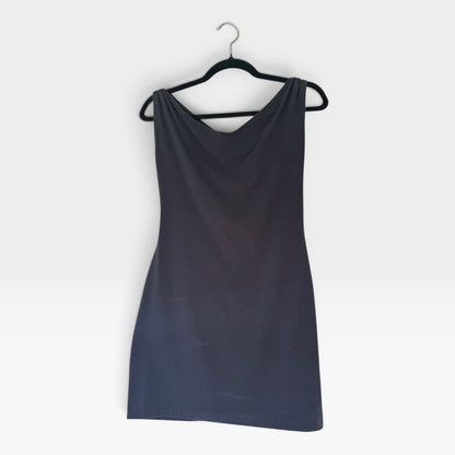 Rare Vintage 80s OMO Norma Kamali Sleeveless Cowl Neck LBD Mini Dress, Size SP