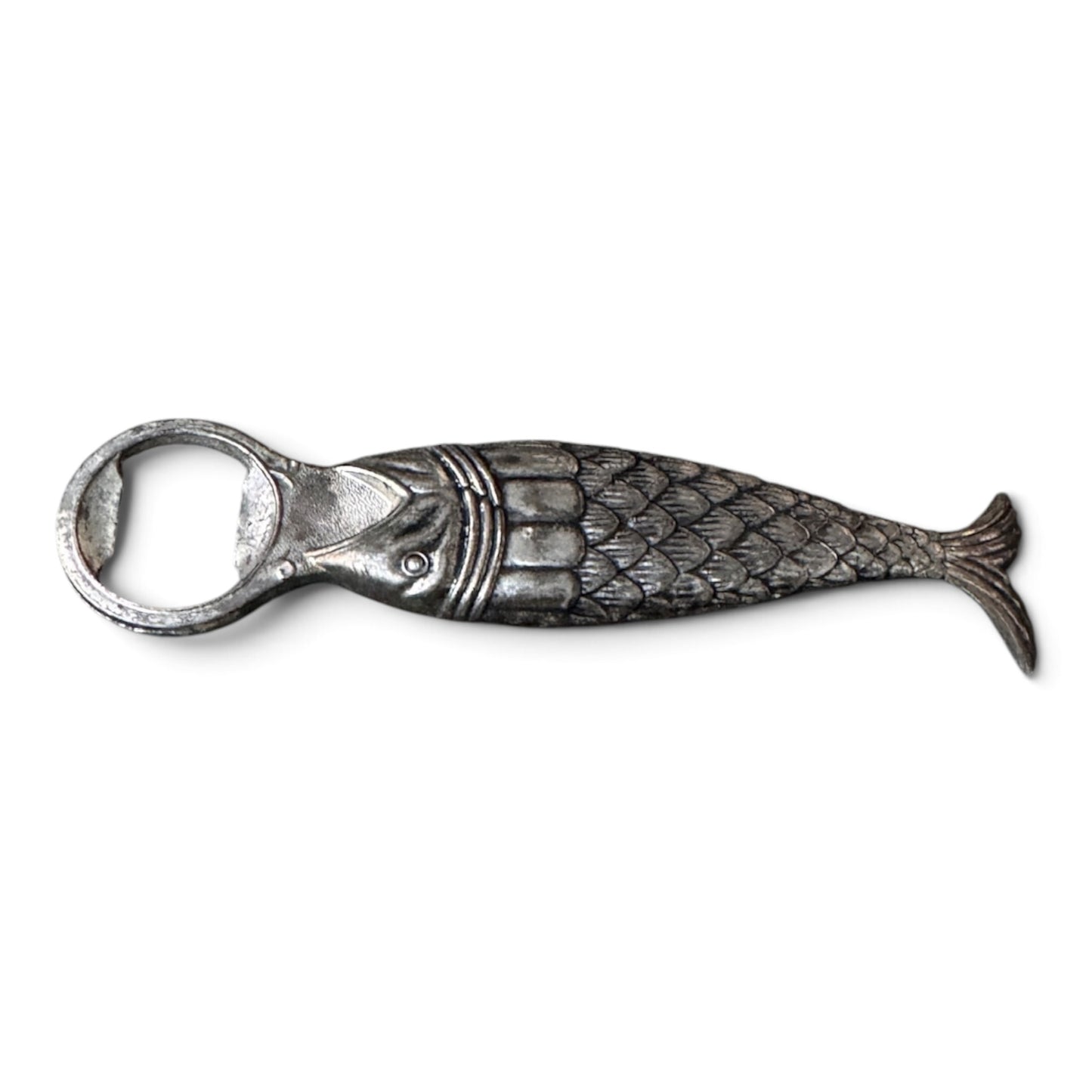 Vintage Mid-Century Silver Fish Bottle Opener, 1950s Nautical Barware