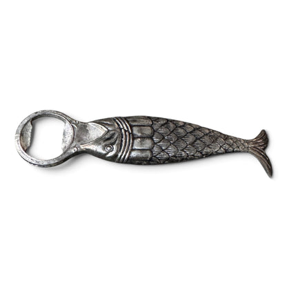 Vintage Mid-Century Silver Fish Bottle Opener, 1950s Nautical Barware