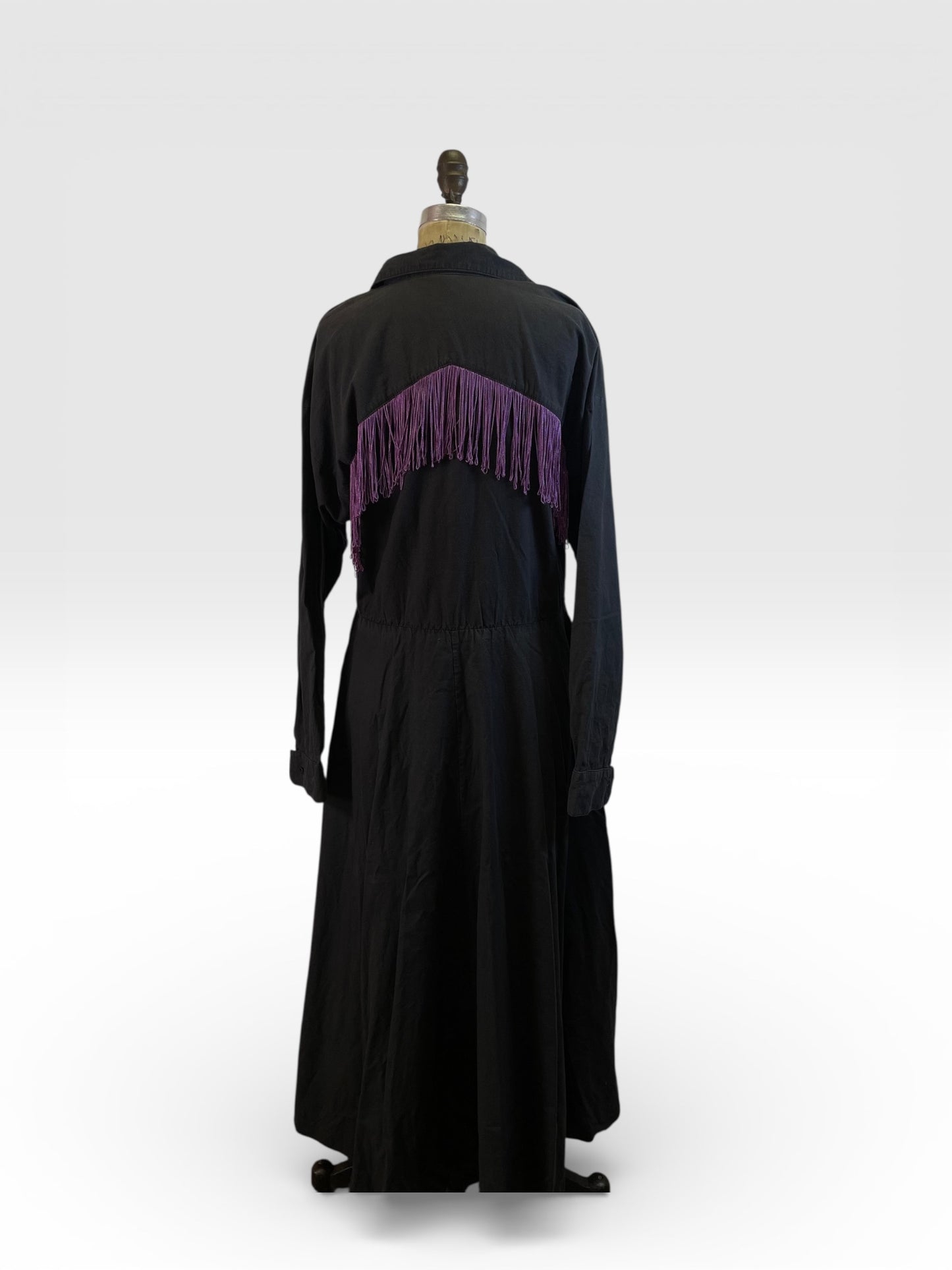 Vintage Black Western Dress with Purple Fringe & Abstract Star Details, size m