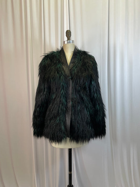 NWT Balmain x H&M Green and Black Faux Fur Jacket