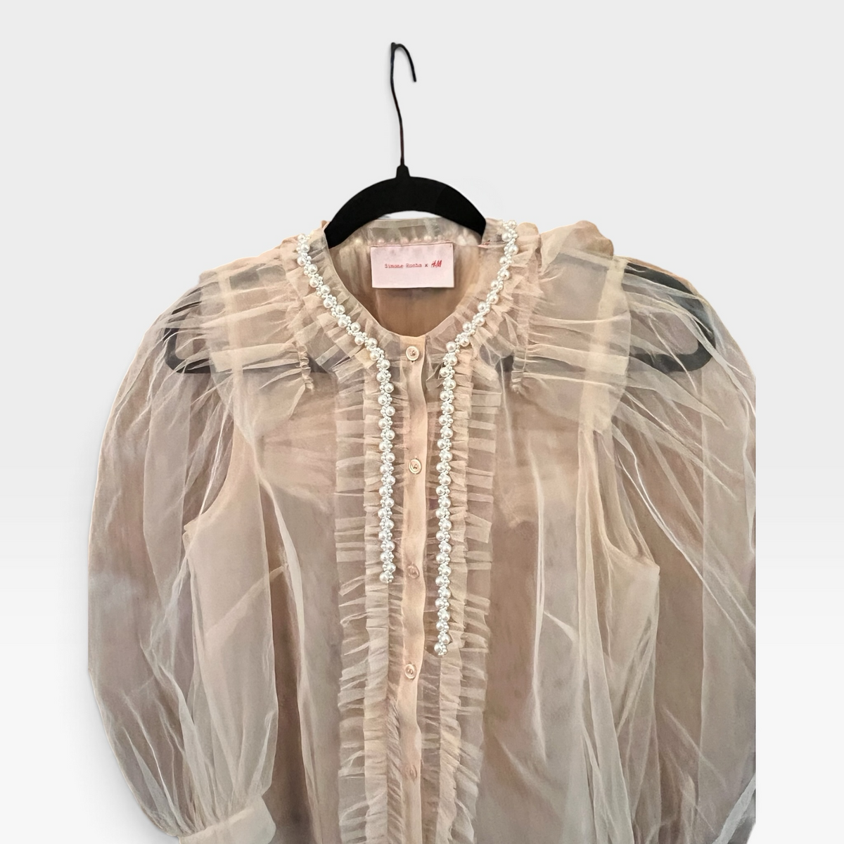 Simone Rocha X H&M Pearl Embellished Tulle Ruffle Puff Sleeve Blouse, S