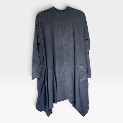100% Cotton Flowy Gauzy Boho Tunic Dress, Asymmetric Hem, Size L/XL