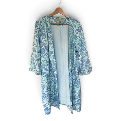 Sigrid Olsen Signature Blue Green Coastal Floral Duster Jacket, Size XL