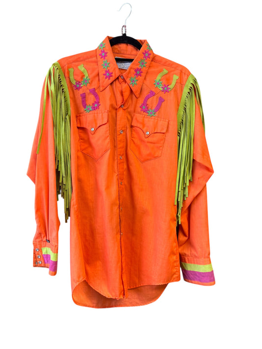 Rockmount Ranch Wear Vintage Western Shirt with Fringe, size small to medium