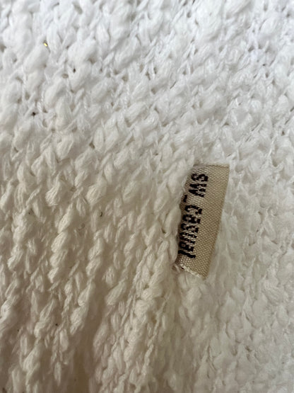 sw_casual Women’s White Textured Cardigan, Frayed Hem & Trim, Size L